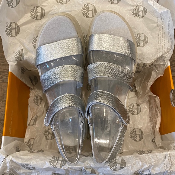 Timberland Silver London Vibe Ankle Strap Sandals Shoes Flats Multi Size NEW - Picture 7 of 8